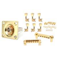 1Pcs Square Style Jack Plate Guitar Bass Jack 1/4 Output Input &amp; 1 Set Gold String Saddle Tune-O-Matic Bridge+Tailpiece