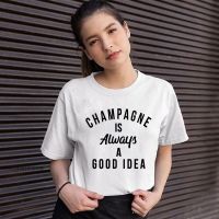 Champagne Is Always A Good Idea T-Shirt Funny Drinking Tshirt Casual Women Hipster Grunge Top Tee Streetwear Premium Fabric