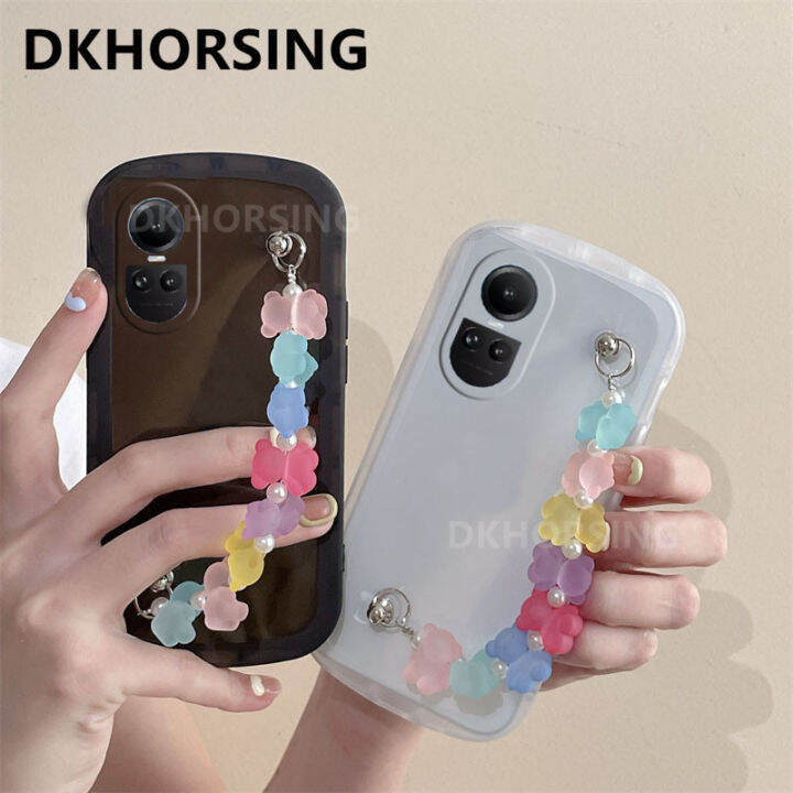 dkhorsing-เคสโทรศัพท์ใหม่สำหรับ-oppo-reno-10-reno-10-pro-reno-10-pro-ปลอกอ่อนป้องกันเลนส์โปร่งใสแฟชั่น-oppo-reno-10-5g-2023ฝาครอบกันกระแทก-oppo-reno-10pro-บวก5g-พร้อมสายรัดข้อมือหมีน่ารัก