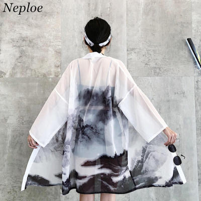Neploe เสื้อลายพิมพ์สไตล์จีนผู้หญิง,เสื้อลำลองเสื้อคาร์ดิแกน Kimono ยาวเสื้อเสื้อตัวหลวมแขนยาว2020เสื้อป้องกันแสงแดด35711