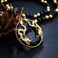 Luxury Mens Wealth Lucky Jade Pendant Male Gold Plated Beads Chain Sweater Chain Jewelry