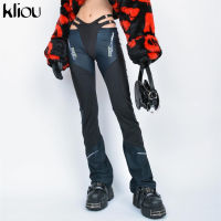 Kliou Letter Print Pencil Pants Women 2021 Patchwork Sexy Low Waist Casual Streetwear Long Trousers Sportswear Spring Pants