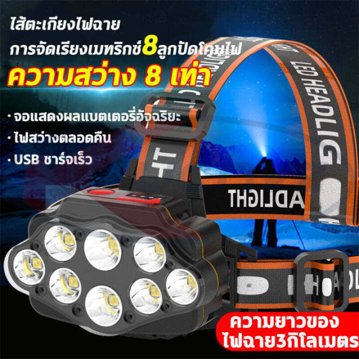 kuchvz-7-8led-ไฟฉายคาดหัว-ส่องไกลถึง1km-ไฟฉายแรงสูง-ชาร์จ-usb-ไฟส่องสัตว์-ไฟส่องกบไฟคาดหัว-กันน้ำ-แบตเตอรี่-2-ก้อนไฟฉายเดินป่า-headlamp