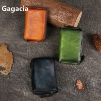 GAGACIA New Genuine Leather Small Card Bag Mini Cowhide Solid Color Soft Surface Wallet Vintage High Quality Zipper Coin Purse