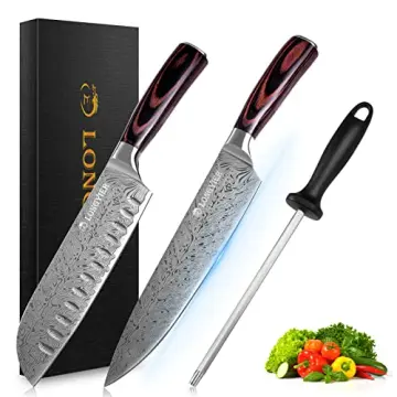 Kuma Professional Damascus Steel Knife - 8 inch Chef Knife with Hardened Japanese Carbon Steel - Stain & Corrosion Resistant Blade - Balanced