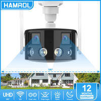 Hamrol 8MP 4K Dual Lens Ultra wide angle 180° Wifi IP Camera Outdoor 4MP Full Color Night Vision Ai Human Detect CCTV Security Camera