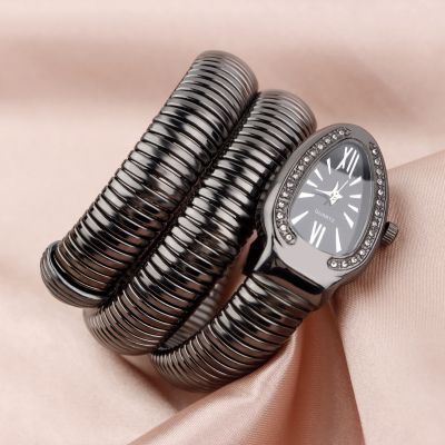 นาฬิกาผู้หญิงหรูหราทรงงูนาฬิกาข้อมือข้อมือเหล็กสีทองไม่ซ้ำใครนาฬิกานาฬิกาข้อมือผู้หญิงควอตซ์ Relogio Feminino