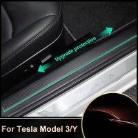 4Pcs Car Door Sill Welcome Pedal Decoration Sticker Scuff Guard For Tesla Model 3 Model Y Anti Kick Rear Front Accessories