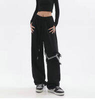 Gothic Hippie สีดำกว้างกางเกงผู้หญิง R Streetwear Punk Chain Oversize กางเกงสไตล์เกาหลี Harajuku Casual Pantalons