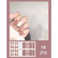 YW315 Japan Style Plaid 14 Pecs 3D Finger Nail Sticker DIY Manicure Waterproof Sheet Fake Nails Sticker