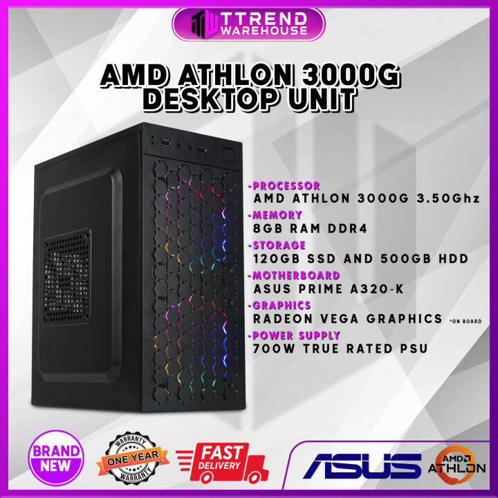 AMD Athlon 3000g Desktop PC Athlon 3000g with Vega 3 Graphics, 8GB RAM DDR4, 120GB SSD, 500GB