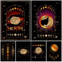 Mystical Moon Goddess Canvas Art: Retro Wicca Wall Decor, Sacred Magic Moon Phases Painting, Perfect For Home Enhancement