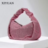 XIYUAN New Pink Gold Rhinestones Tote Bags For Ladies Stylish Evening Bag Crystal Womens Handbag Femal Shiny Party Shoulder Bag