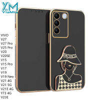 YiaMia เคสโทรศัพท์แฟชั่นสำหรับ VIVO V27 Pro V25 Pro V20SE V15 V15เคสโทรศัพท์โปร V19 V17 V21 Neo V21E 4G Y73 4G V23E ใหม่หมวกชุบโลหะด้วยไฟฟ้า V20เคสมือจับสำหรับโทรศัพท์มือถือเด็กผู้หญิงฝาครอบโทรศัพท์ซองนุ่มกันกระแทก