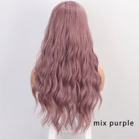 Is a wig Synthetic Long Grey Wigs Water Wave Women Wig with Bangs Black Brown Pink Purple Cosplay Wigs Heat Resistant Hairs Gift ของขวัญ