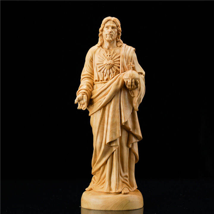 Jesus Statue Cross Christianity Church holy water wooden Statue Wood