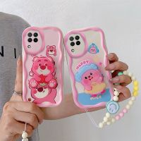 เคสตลกเคสสำหรับ Samsung Galaxy A22 4G เคสโทรศัพท์ซิลิโคนนิ่มน่ารัก SamsungA22 4G เคสสำหรับสุภาพสตรีเด็กผู้หญิงพร้อมสายรัดข้อมือขาตั้ง