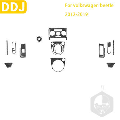 สำหรับ VW โฟล์คสวาเกนด้วง2012-2019อุปกรณ์เสริมในรถยนต์คาร์บอนไฟเบอร์ภายในเกียร์เปลี่ยนแผงยกภายในประตูตัดรูปลอกสติ๊กเกอร์