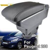 กล่องเก็บของสำหรับ Peugeot 208 2013-2018ที่พักแขนที่เท้าแขนสองชั้นหนังสีดำ2017คู่