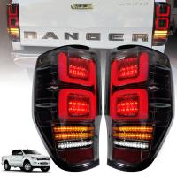 ไฟท้ายแต่ง LED ลายตัว U รุ่น ฟอร์ด เรนเจอร์ FORD RANGER ปี 2012 - 2018 สีสโม๊ค ขีดในขาว 1 คู่ ซ้าย + ขวา รวมชุดสายไฟ