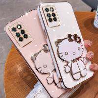 เคสโทรศัพท์กระจกแต่งหน้าพับได้สำหรับ Infinix Note 10 Pro NFC X695C X695D X695แมวการ์ตูนน่ารักกรอบด้านหลังเคสนิ่มเคลือบผิวด้วยไฟฟ้า TPU