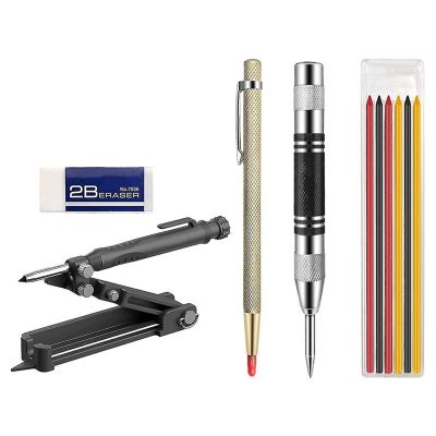 Aluminum Alloy Woodworking Measuring Tool Multifunctional Graffiti Tool with Deep-Hole Pencil