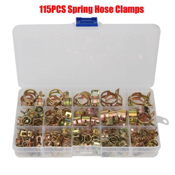 115-pcs-zinc-plated-6-22mm-spring-hose-clamps-1pc-straight-throat-tube-clamp-for-band-clamp-metal-fastener-assortment-kit