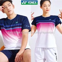 ┋ YONEX Korean Badminton Top Mens and Womens Stripe Gradient Quick Drying Short Sleeve Competition Jersey