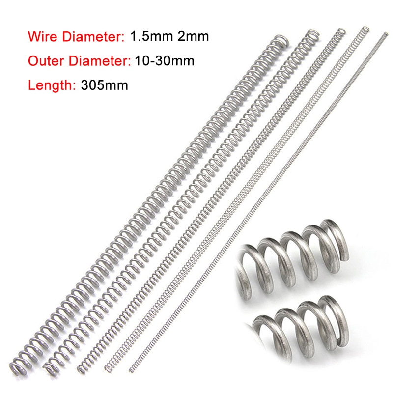 0.8~1.0mm Wire Diameter 305mm Length Compression Spring 304 Stainless Steel 5Pcs 