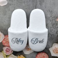 【hot】❃  Personalized Bridesmaid Bride Wedding Indoor Soft Warm Slippers Hotel for Men Fluffy