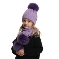 Kids Real Fox Fur Pompom Hat and Scarf Set Cute Baby Boy Girl Winter Hat Fleece Inside 3 Pieces Pompon Beanies