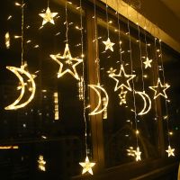 ZZOOI 220V Star Moon LED String Lights Fairy Holiday Lighting Party Decorations for Home Room Curtains Lamp Outdoor Decor Eid Mubarak