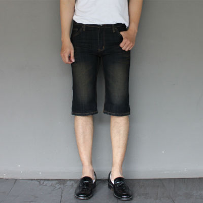 Golden Zebra Jeans กางเกงยีนส์ชาย 4 ส่วน ขาสั้นผ้ายืดสีสนิมดำ (Sizeเอว28-36)