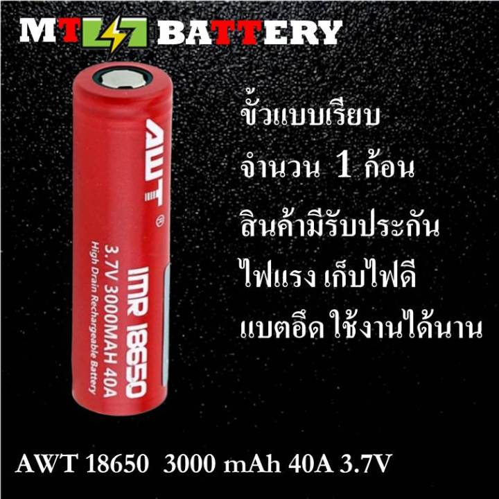 ของแท้100-18650-battery-charger-ถ่านชาร์จคุณภาพสูง-awtแดง-3000-mah-1ก้อน-rechargeable-lithium-li-ion-batteryแถมฟรี-ที่ชาร์จถ่าน-แบบรางเดี่ยว