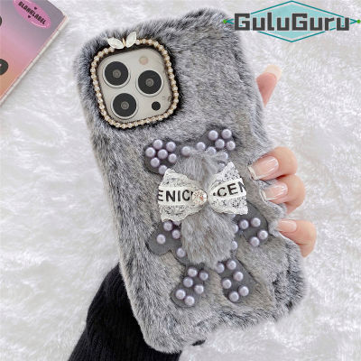 เคสหลังขนปุยสำหรับ Realme 5 5S 5i 6 6i 7 7i 8 8i Q X50 Pro 5G ตุ๊กตาหมีไข่มุกน่ารัก + เคสฝาหลังคริสตัลพลอยเทียมเคสป้องกันขนนุ่ม