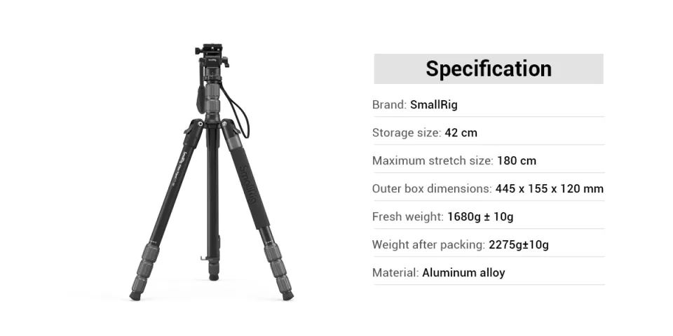 SmallRig 72 Video Tripod Monopod with Fluid Head, Aluminum Camera Tripod,  360° Panorama Fluid Head for Travel, Video, Live Streaming, Vlogging