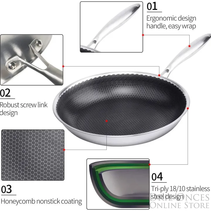 Hybrid Cookware - 32cm Tri-ply Stainless Steel Honeycomb Heavy Duty ...