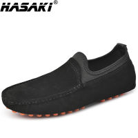 TOP☆HASAKI Mens Fashion Cow Leather/Suede Driving Shoes Casual Slip-Ons &amp; Loafers Formal Shoes Kasut Lelaki