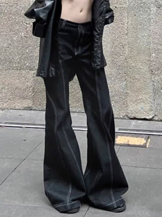 goth-dark-mall-gothic-harajuku-streetwear-กางเกงขาบานแนวพังค์เอวต่ำทรงแบ็กกี้กางเกงยีนส์-y2k-แฟชั่นสีดำ