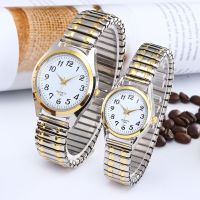 1PCs Classic Vintage Business Women Men Elastic Gold Sliver Quartz Watch Tide Lovers Couple Bracelet Watches Party Office Gifts