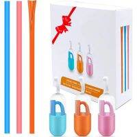 Reusable Straws Set of 6 Silicone No Cleaning Needed Soft Straight with Colourful Keychain Cases Bendable Openable Biodegradable