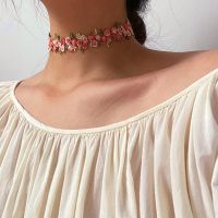 【cw】 Vogallery Fashion Pink Chokers Necklaces Elf Flowers Chocker Short Necklace Jewelry 【hot】