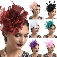 [HOT W] แฟชั่น Feather ตาข่าย Fascinator หมวกคลิปผมผู้หญิงค็อกเทลงานแต่งงานหมวกเจ้าสาว Fascinator สุภาพสตรีชุดผม Headband