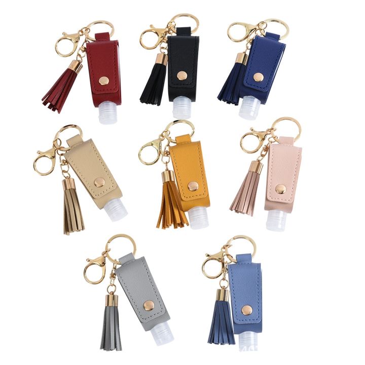 hand-sanitizer-leather-keychain-holder-travel-bottle-refillable-container-30ml-flip-reusable-bottle-with-tassel-keychain-carrier