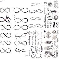 Waterproof Black Infinity Tattoo Feather Bird Women Body Hand Art Drawing Temporary Tattoo Stickers Men Finger Tatto Small Paste Stickers