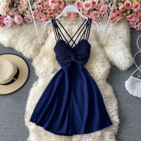 2021Woherb Women Dress Bandage Pleated A-line Mini Vestidos 2021 Summer Sexy Vintage Holiday Party Robes Solid Cute Dresses