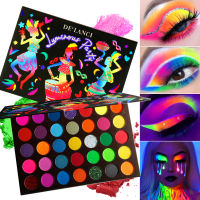 DELANCI Colorful Eyeshadow Palette Neon Glow in Dark Bright 35 Color High Pigmented Eye Shadow Pallet Matte Shimmer Glitter Eye