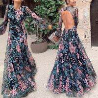 【jw】✹  Backless Floral Print Beach Vocation Robes Evening Dresses for 2022