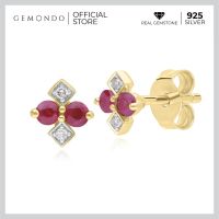 Gemondo ต่างหูทองคำ 9K ประดับทับทิม (Ruby) และเพชร (Diamond) ดีไซน์ทรงข้าวหลามตัด