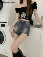 Xiaozhainv กางเกงยีนส์แฟชั่นแนวเกาหลีย้อนยุคกางเกงขาสั้นขนาดใหญ่ลำลองสำหรับผู้หญิง